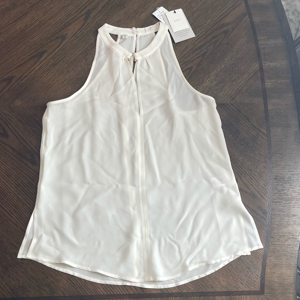 NWT A.L.C. Moran Top - eggshell color silk tank with gold metal U Retail .  #255